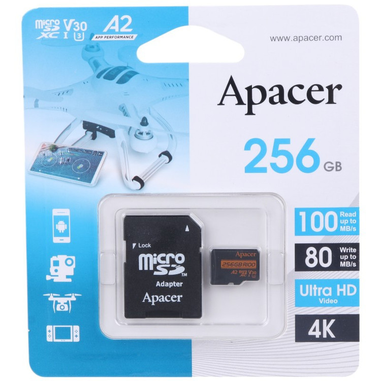 رم میکرو 256 گیگ اپیسر Apacer Rioo A2 V30 U3 C10 100MB/s + خشاب