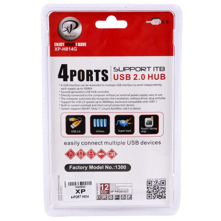 هاب 4 پورت USB2.0 ایکس پی-پروداکت XP-H814G